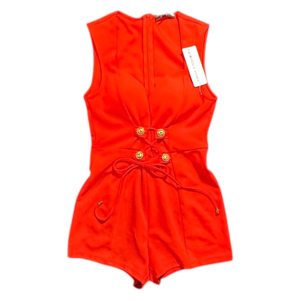 Entry Bold Red Romper with Gold Accents